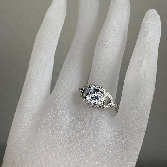 NEW Size 7 1/4 Pave Set CZ Cubic Zirconia Engagement Ring in Sterling Silver - Picture 1 of 5